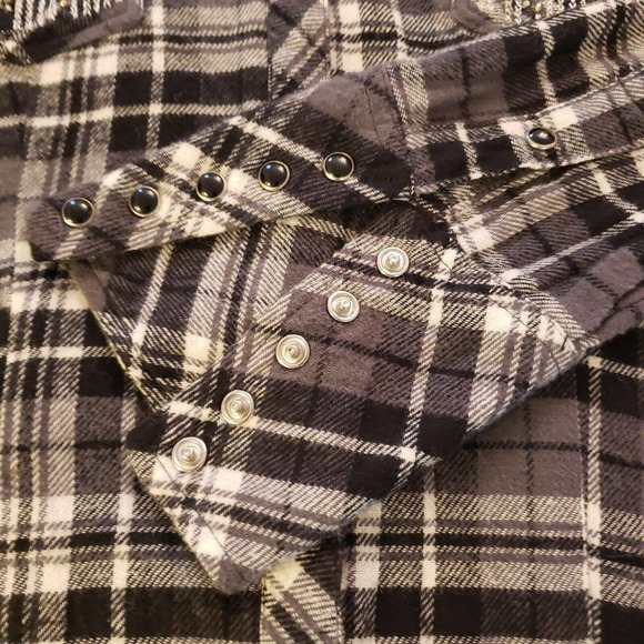 Stetson Womens Long Sleeve Pearl Snap Plaid Flannel Black White Sequins Size M - Picture 7 of 12
